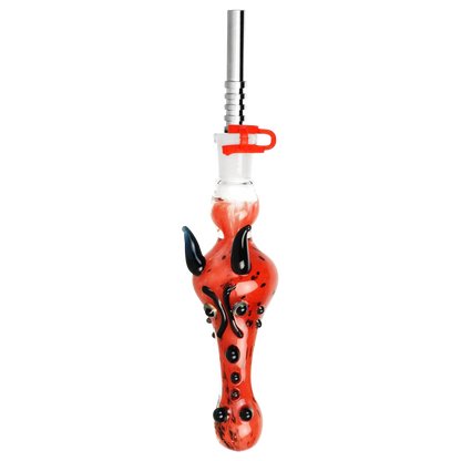 A detailed close-up of the Dragon Snout Glass Vapor Straw Collector, showcasing its sculpted glass design and sleek silver tip.