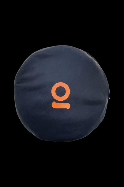 Navy cannabis aroma shield with orange logo.