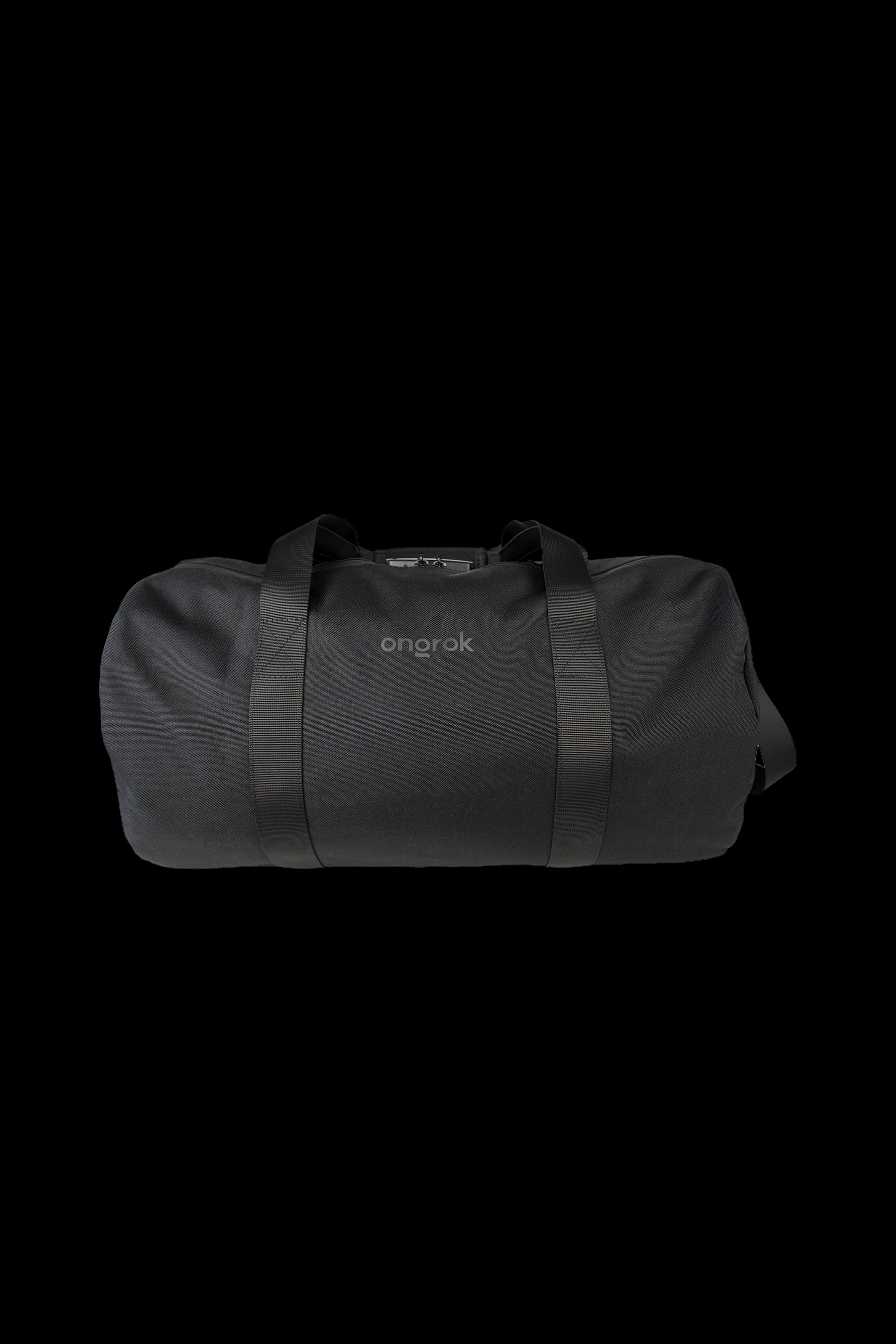 Black cannabis accessory duffel bag with “ongrok” logo.
