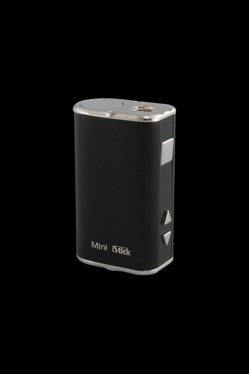 Front view of the Eleaf iStick Mini 10W Digital Mod Battery, a compact, silver-toned device with a dark screen and button details.