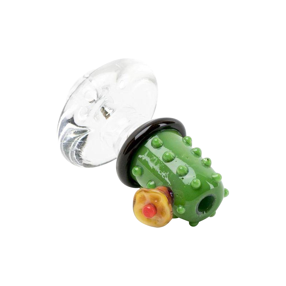 Close-up view of the Empire Glassworks "Barrel Cactus" carb cap, showing its textured green glass and rounded form.