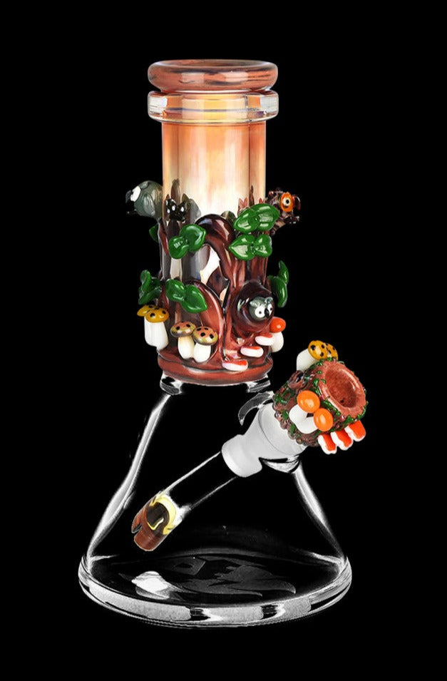 Front view of the Empire Glassworks Renew the Redwood Beaker Bong, showcasing detailed redwood-inspired sculpted glass.