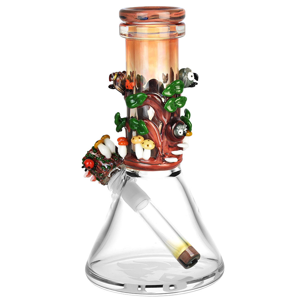Front view of the Empire Glassworks Renew the Redwood beaker bong, showcasing a detailed, sculpted redwood forest design.