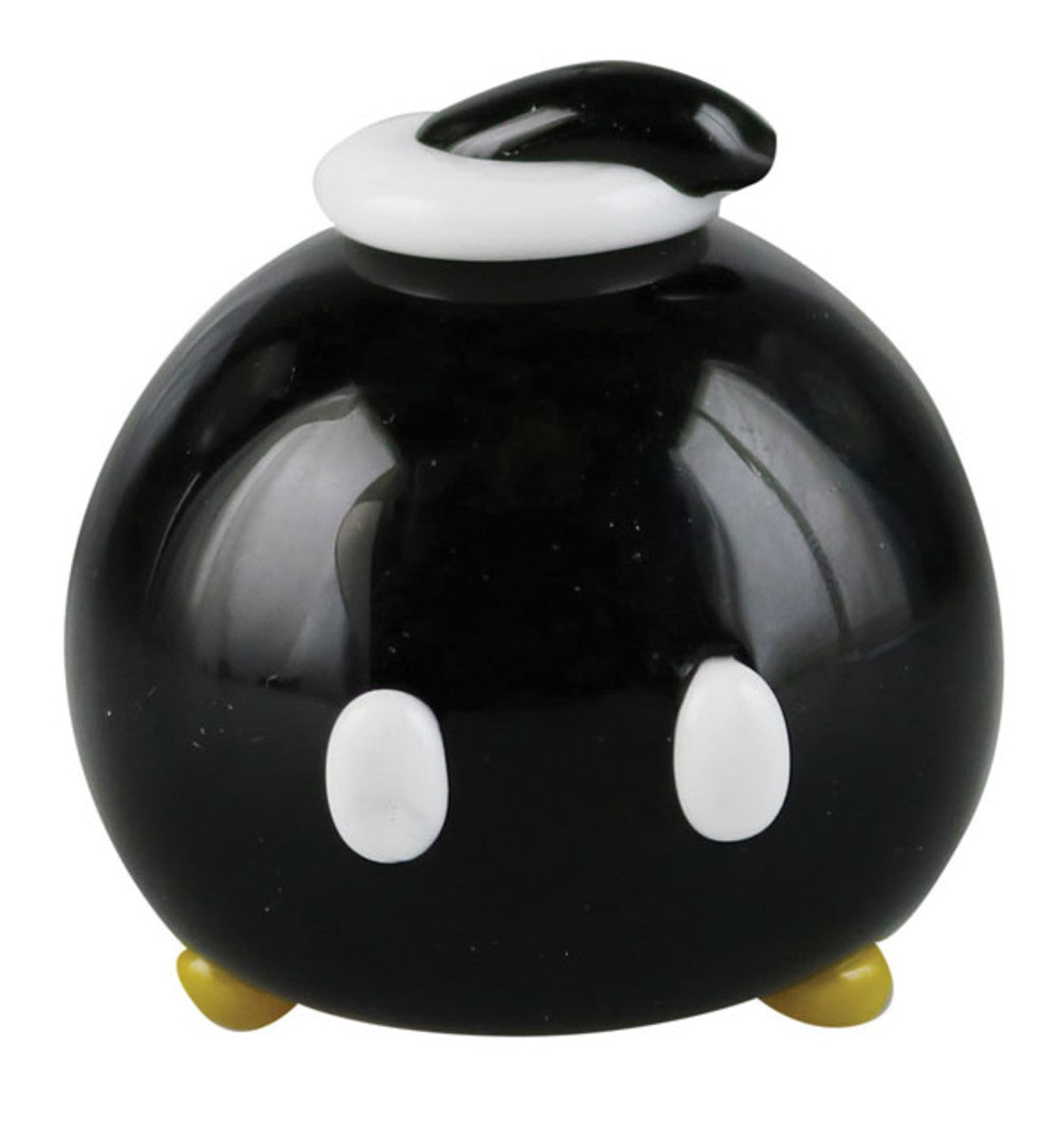 The Empire Glassworks Time Bomb Spoon is shown in a close-up, front view with a rounded shape and dark glass.