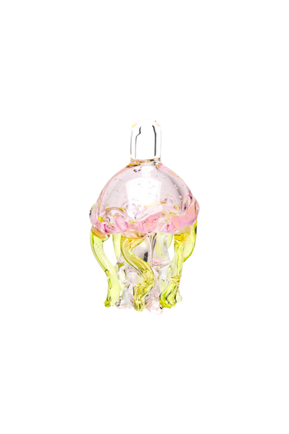 A close-up shot of the Empire Glassworks UV Jellyfish Carb Cap, showcasing its translucent, jellyfish-like form.