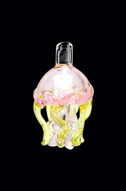 The Empire Glassworks UV Jellyfish Carb Cap is pictured in a close-up, showcasing its translucent, jellyfish-inspired design.