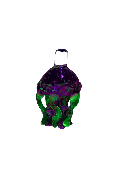A vibrant, top-down view of the Empire Glassworks UV Jellyfish Carb Cap, showcasing its translucent, colorful design.