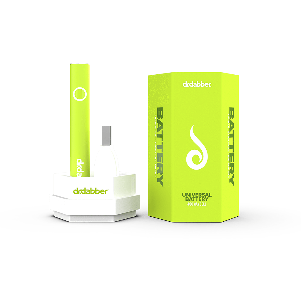Front view of the Dr. Dabber Universal 510 Threaded Battery, a sleek, cylindrical device on a white background.