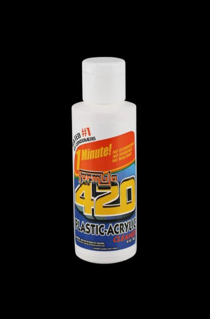 Front view of the 4oz Formula 420 Plastic & Acrylic Cleaner bottle with bold lettering against a plain white background.