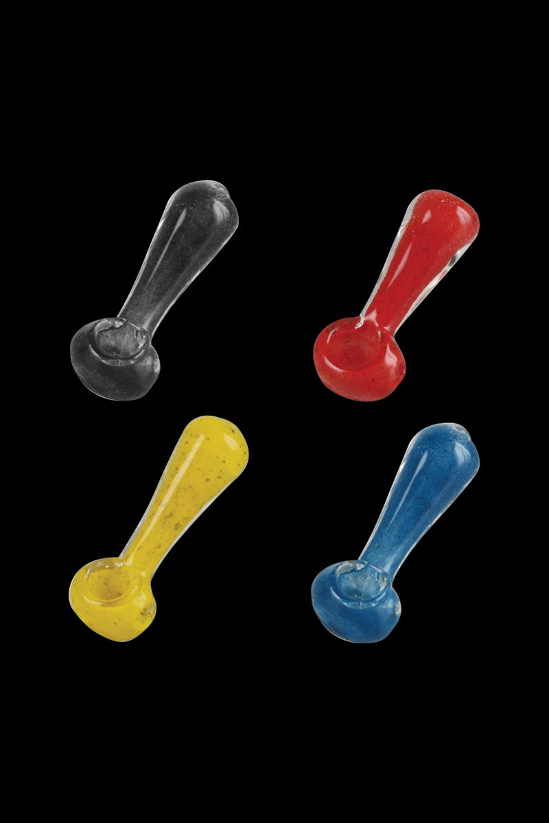 A front view of the 3.75" Simple Frit Glass Hand Pipe, showcasing the colorful glass frit pattern.