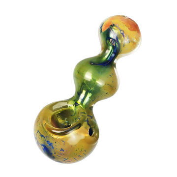 A side view of the Fumed Nebula Bubbles Spoon Pipe, showcasing its colorful, fumed glass design. - Fumed Nebula Bubbles Spoon Pipe