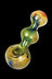 Front view of the Fumed Nebula Bubbles Spoon Pipe, showing a glass pipe with a swirling, colorful fume pattern. - Fumed Nebula Bubbles Spoon Pipe
