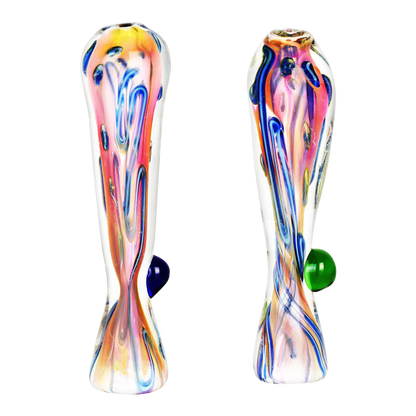 Front view of the Fumed Tropical Sunset Glass Taster with a fumed finish, showcasing its vibrant color gradient.