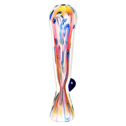A front view of the Fumed Tropical Sunset Glass Taster, showcasing its colorful, fumed glass design.