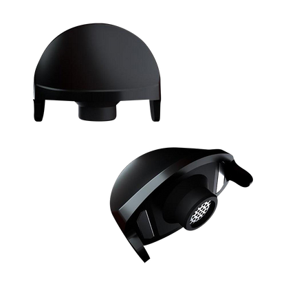 A close-up, angled view of the G Pen Dash Replacement Mouthpiece, a black, curved component against a plain white background.