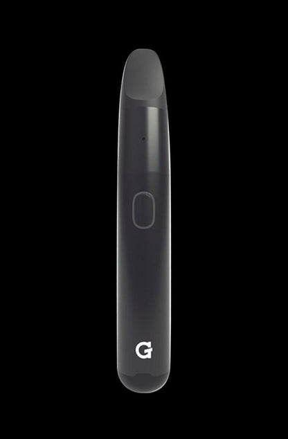 Front view of the G Pen Micro+ Concentrate Vaporizer, a slim, black pen-style device with a subtle metallic accent.