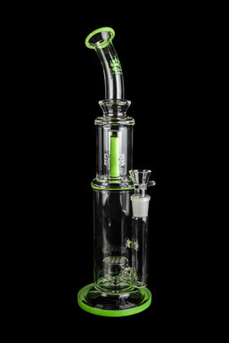 Calibear "Susan" Bent Neck Dual Perc Stemless Water Pipe with Colored Accents