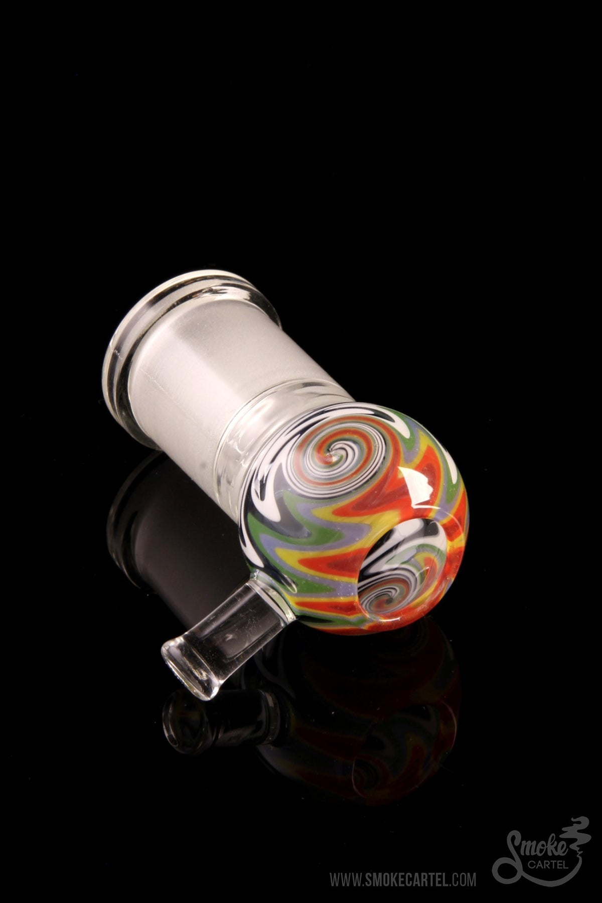 Glass pipe with colorful swirl design.