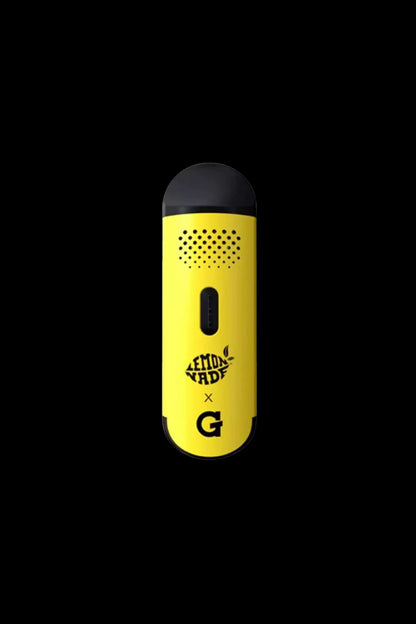 Yellow cannabis vape pen with “Lemonnade x G” branding.