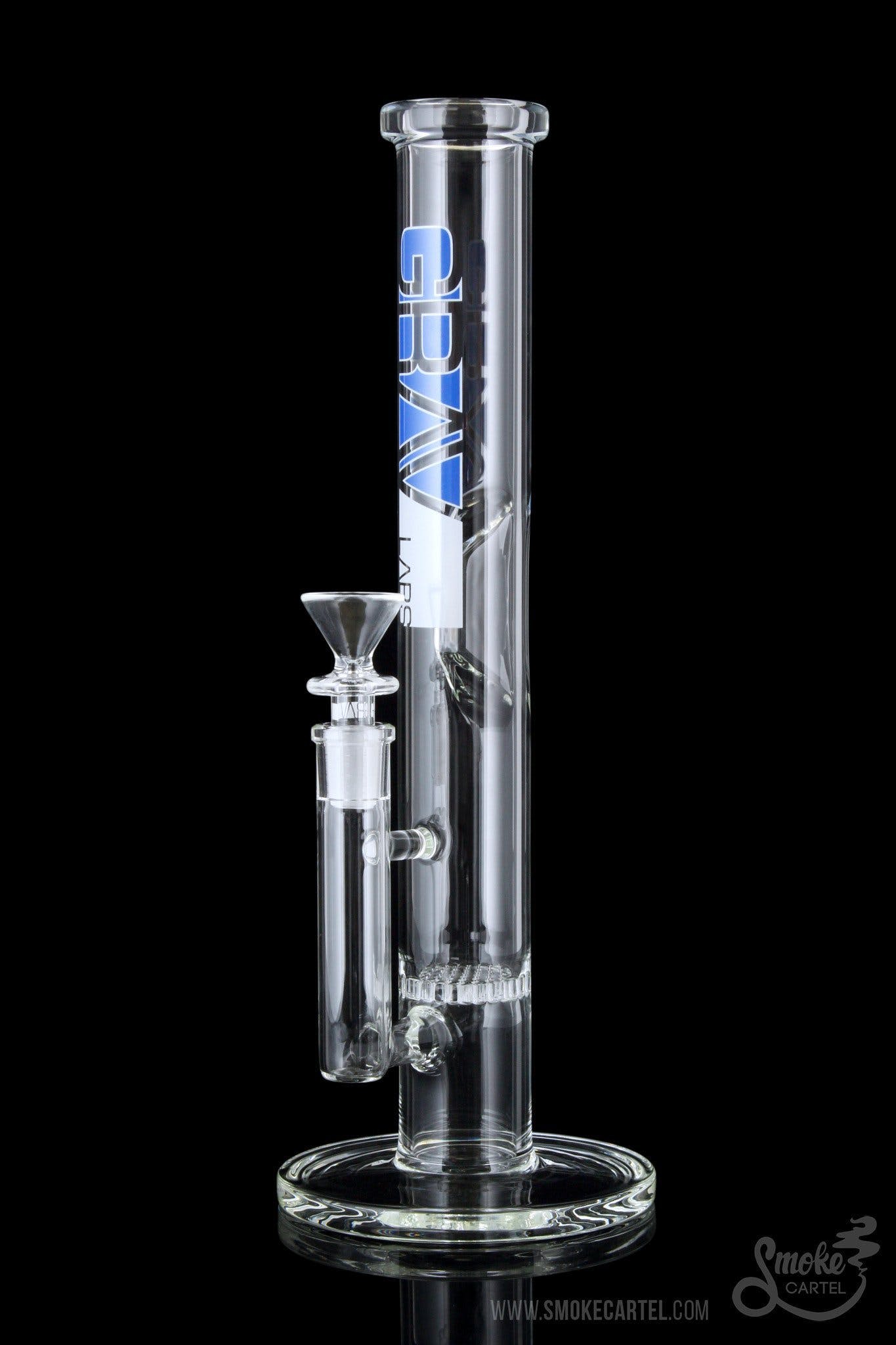 Front view of the GRAV® Medium 12 Inch Straight Tube, showcasing the clear glass construction and simple, vertical arrangement.