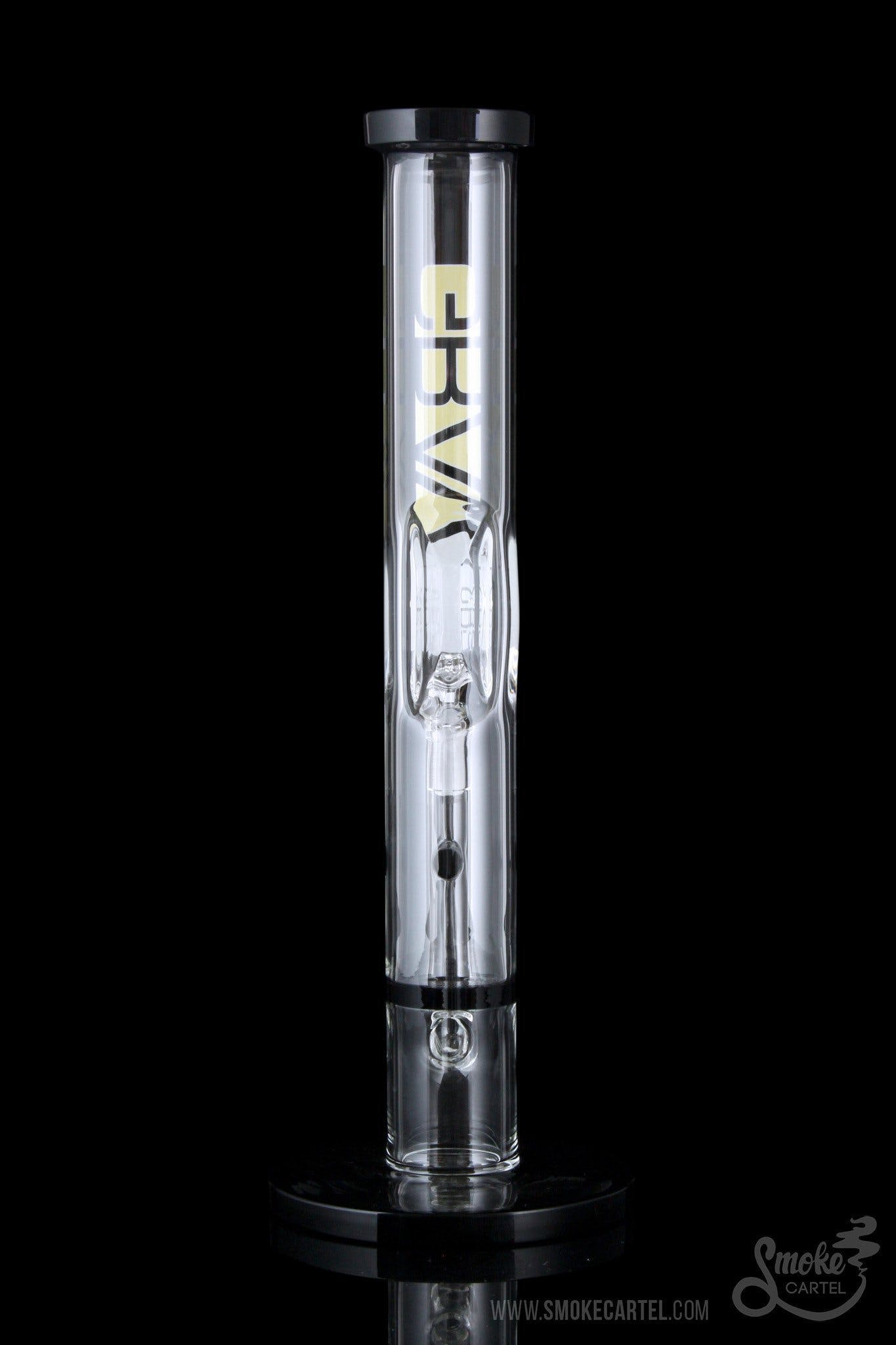 A studio shot of the GRAV® Medium 12 Inch Straight Tube with black accents, presented at a slight angle against a dark background.