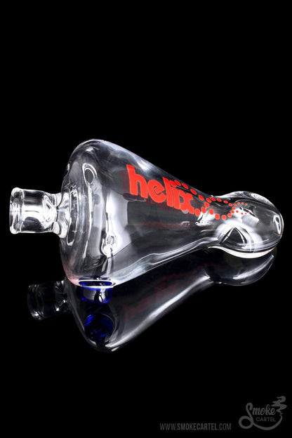 A detailed side view of the GRAV® Helix Taster Chillum, showcasing its compact size and sleek, modern design against a dark backdrop.