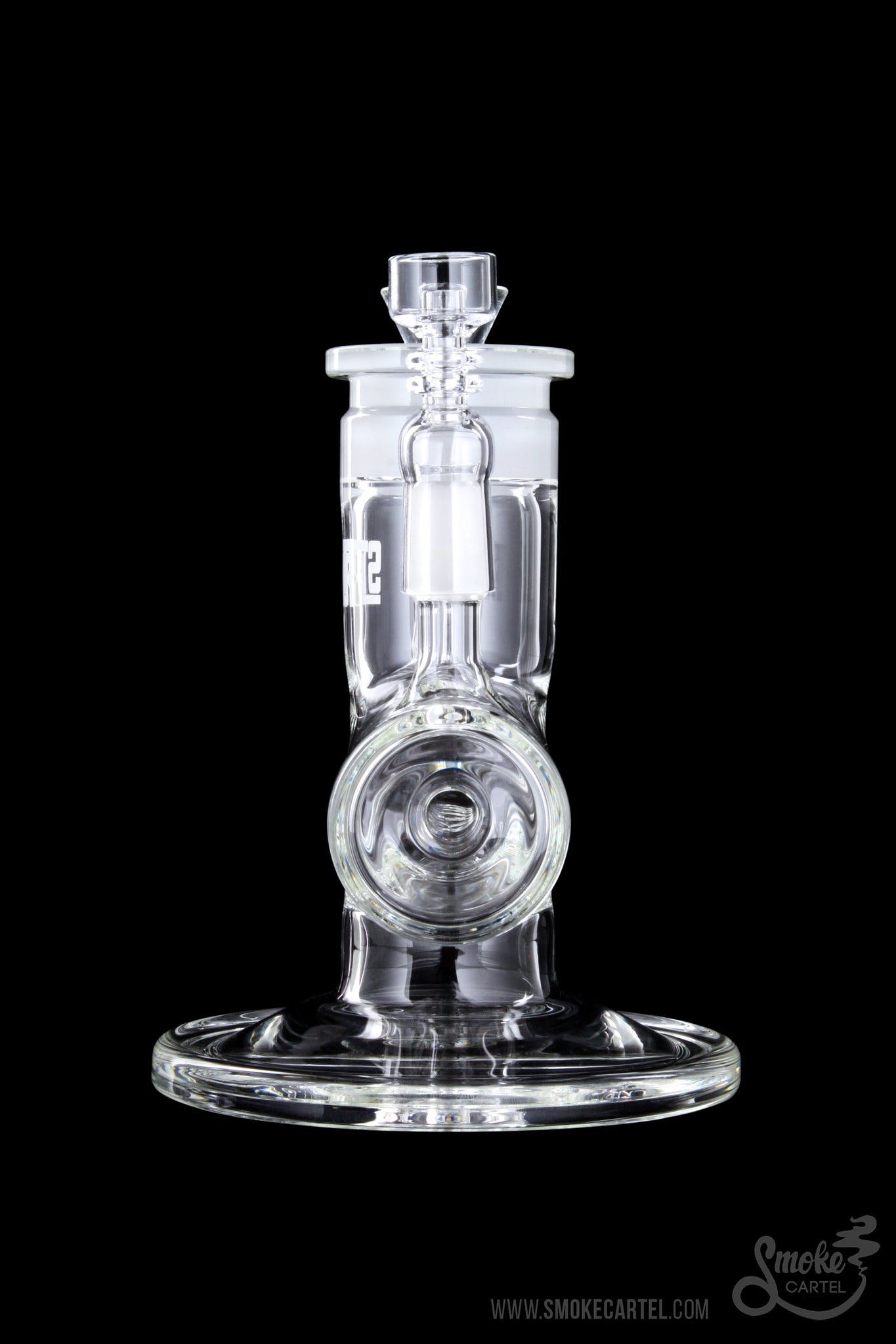 Front view of the GRAV® STAX Dual Action Inline Base, showcasing its clear glass construction and unique stacked design.