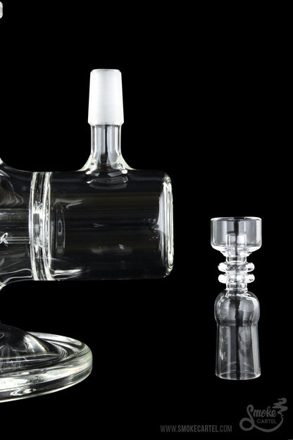 A studio shot of the GRAV® STAX Dual Action Inline Base, displaying its clear glass construction and stacked modular design.
