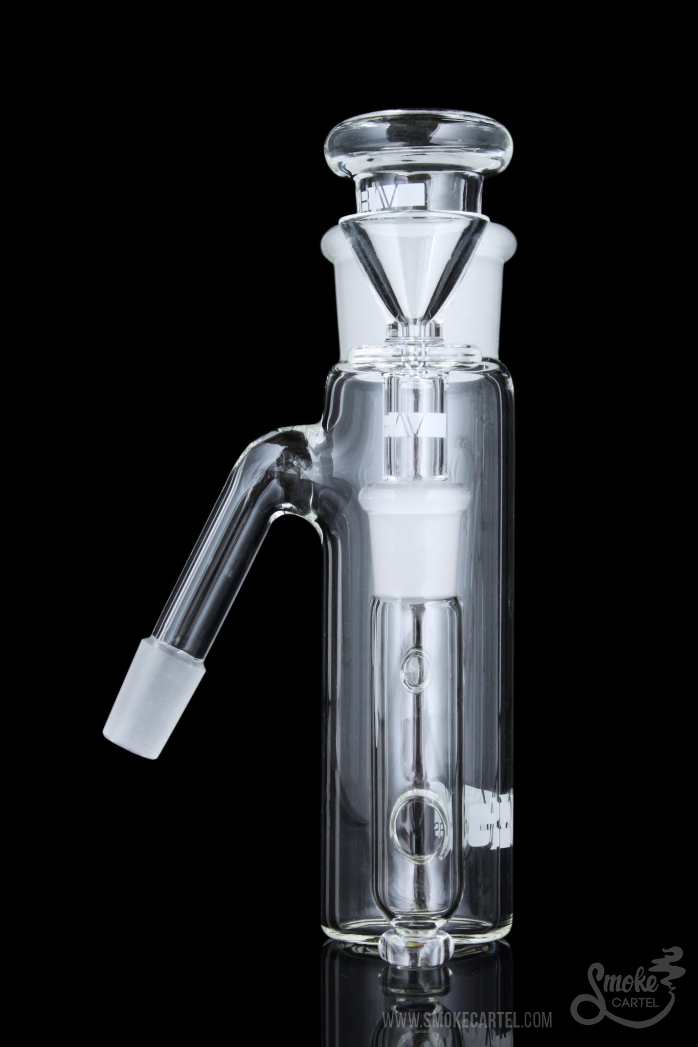A studio shot of the GRAV® 45 Degree "Phoenix" 14.5mm Ashcatcher, showing its clear glass construction and angled design.