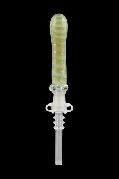 Green and white glass oil rig dab nail with a detailed, elongated design.