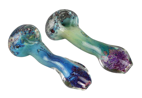 A close-up, angled view of the Silver Fumed Spoon Pipe, showcasing its glass construction and subtle silver fuming.