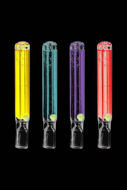 Front view of the Glass Taster Bat with Freezable Glycerin, showcasing its clear glass construction and cylindrical shape.