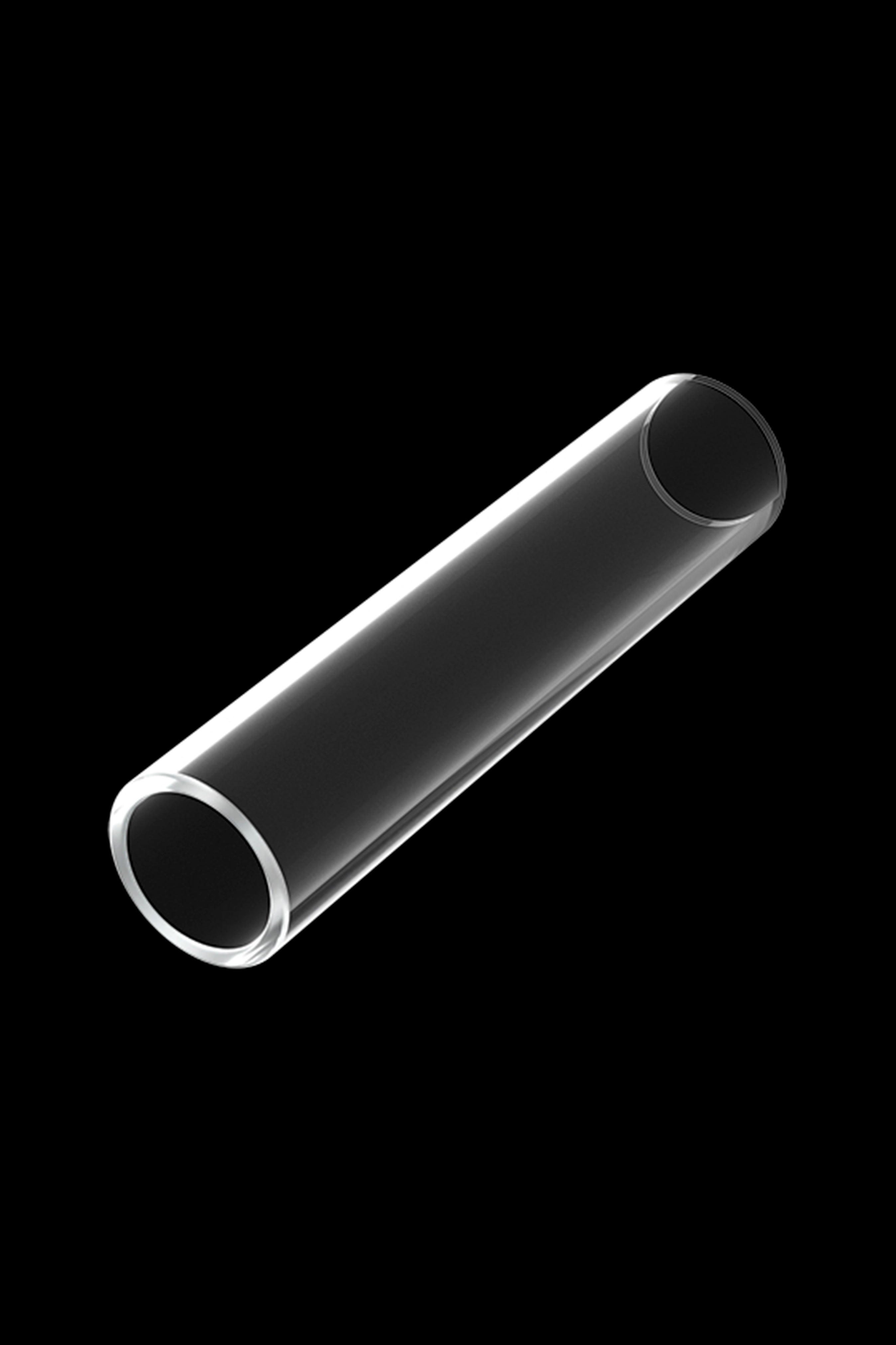 Clear glass smoking pipe on a black background.