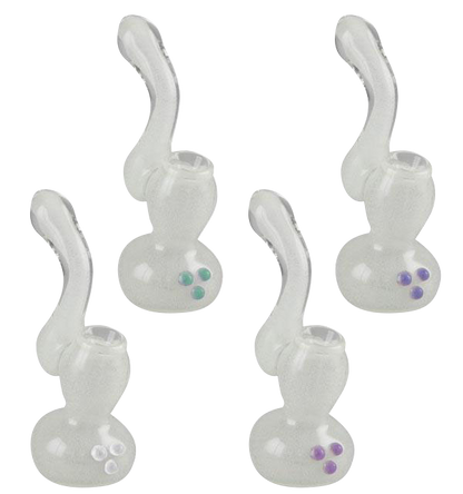 Front view of the Glow in the Dark Glass Bubbler, a clear glass piece with a rounded base and gently curved neck.