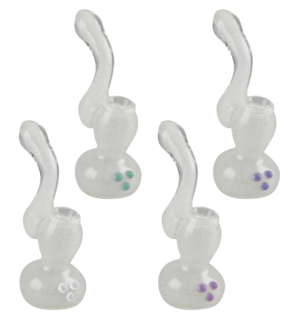 Front view of the Glow in the Dark Glass Bubbler, a clear glass piece with a rounded base and gently curved neck.