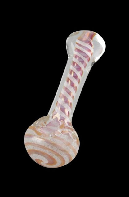 Front view of the Glow in the Dark Swirl Hand Pipe, featuring a swirling glass design against a plain black background.