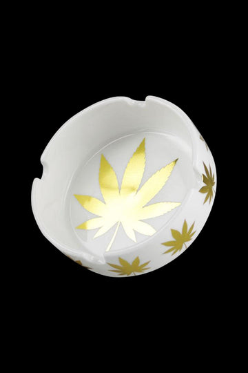 Gold Herb Leaf Ceramic Ashtray