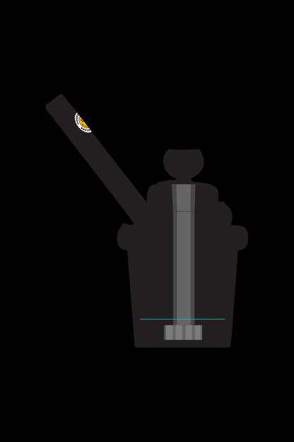 A front view of the Goody Cupcake Bubbler, showcasing its rounded shape and textured surface against a dark background.