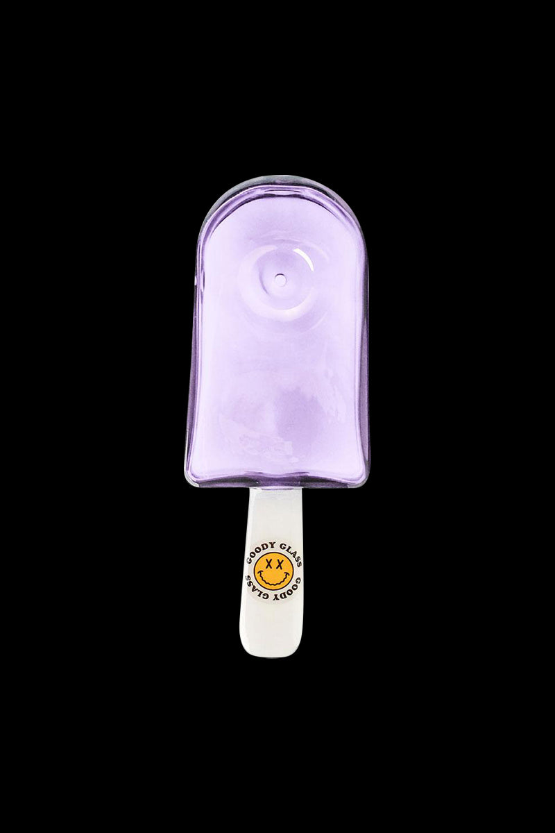 A studio shot of the Goody Popsicle Hand Pipe, showcasing its colorful, rounded shape against a plain white background.