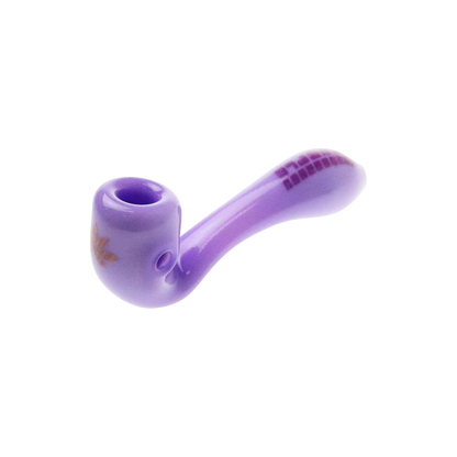 A close-up, angled view of the "Puff Puff Pass "Granddaddy Purple" Strain Pipe, showcasing its purple glass construction.