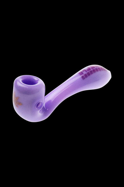 A side view of the “Puff Puff Pass” “Granddaddy Purple” Strain Pipe, showcasing its purple glass construction.