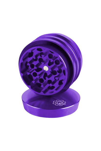 A slightly angled, close-up view of the Pulsar 2 Aluminum Tiered 4pc Grinder, displaying its layered, metallic finish.