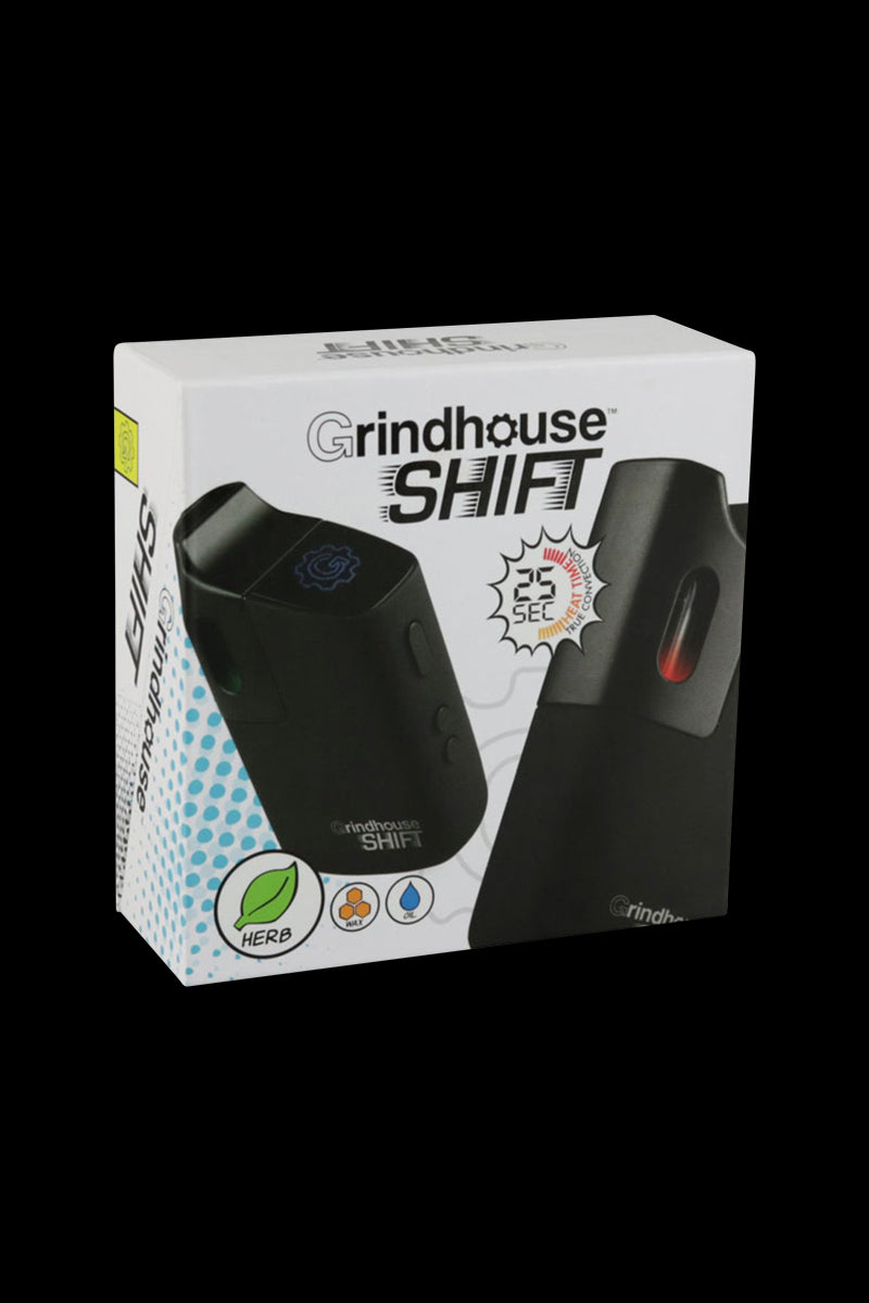 Front view of the Pulsar Shift Multi-Purpose Vaporizer, a sleek, black handheld device with branding visible on its surface.