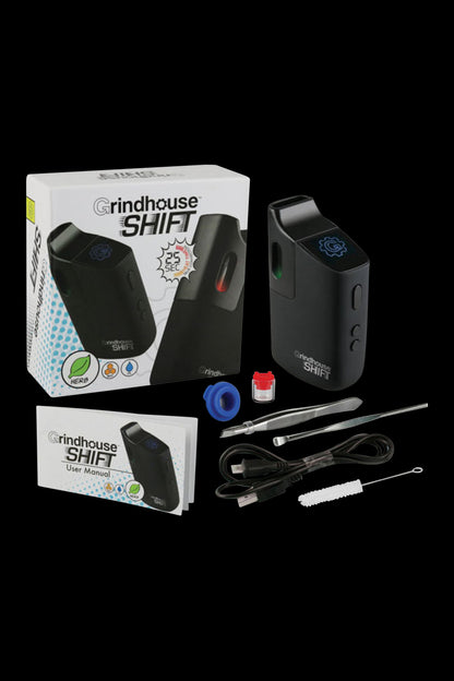 A front view of the Pulsar Shift Multi-Purpose Vaporizer on a black background, with its packaging partially visible.