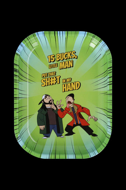 Rolling tray featuring a cartoon scene of a man handing money to another, with the text “15 BUCKS, LITTLE MAN, PUT THAT SH**T IN MY HAND”.