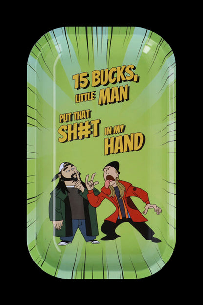 Rolling tray featuring cartoon men and text reading “15 Bucks, Put That Sh*t In My Hand.”