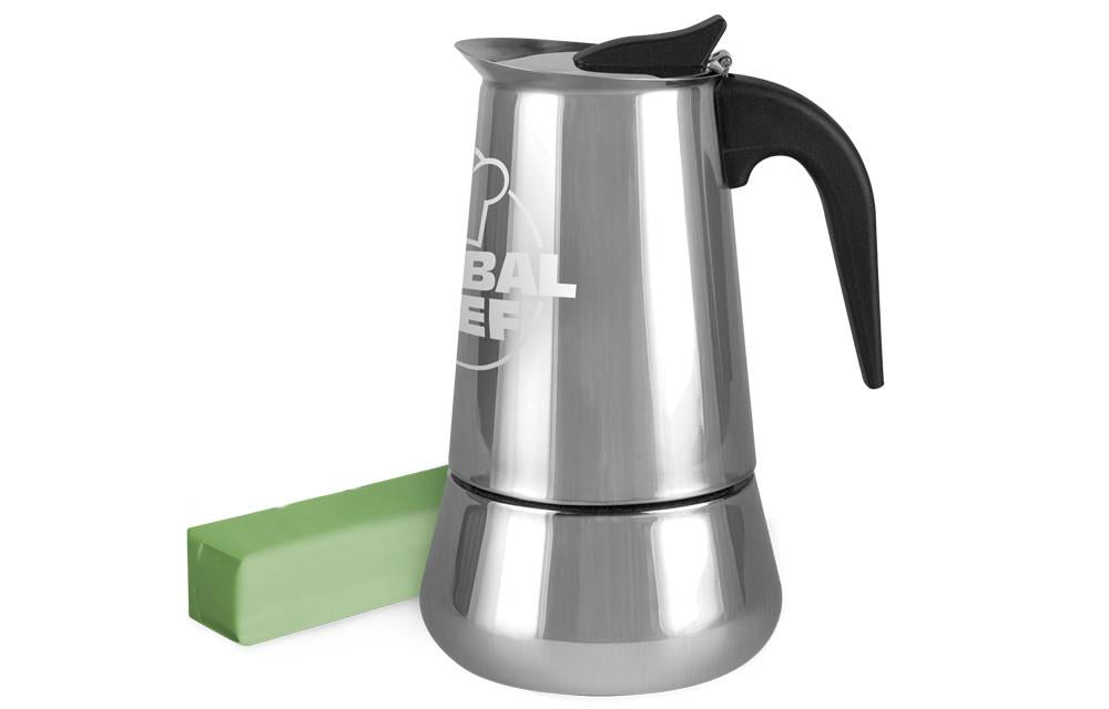 A slightly angled studio shot of the Pulsar Stove Top Butter Infuser, showcasing its stainless steel construction against a plain white backdrop.