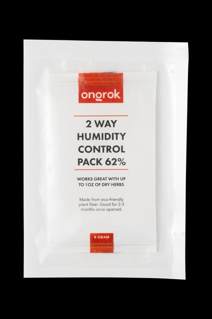 Onrok 2-way humidity control pack for preserving cannabis, labeled "62%" and "8 Gram."