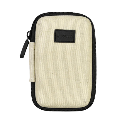 Front view of The Happy Dab Kit Mini, a zippered black pouch with a pull tab, displayed against a plain white background.