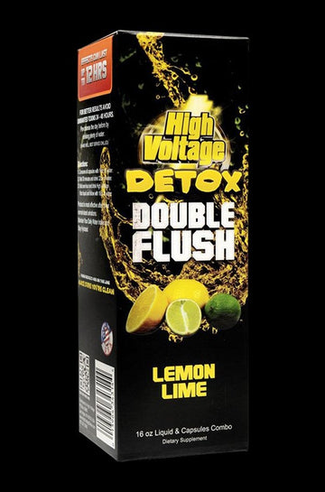 Front view of the Detox Double Flush 24-pack, featuring a blue box with bold white and red text against a dark background. - Detox Double Flush - 24 Pack